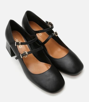  Kadın Deri Mary Jane Siyah Kalın Topuk