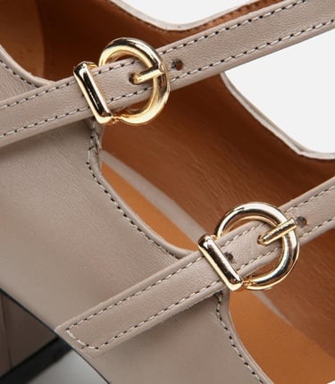  Kadın Deri Mary Jane Vizon Kalın Topuk