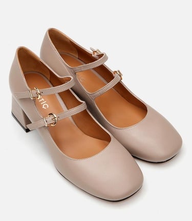  Kadın Deri Mary Jane Vizon Kalın Topuk