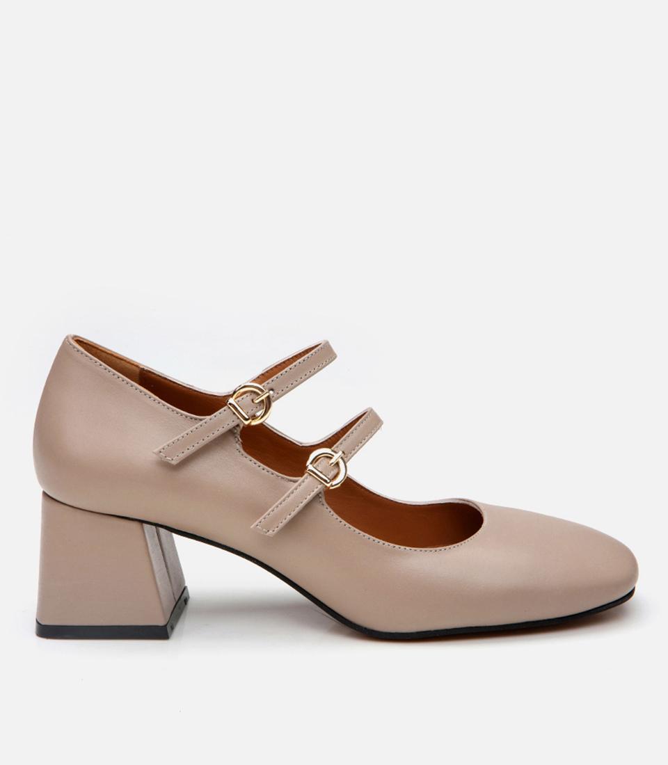  Kadın Deri Mary Jane Vizon Kalın Topuk