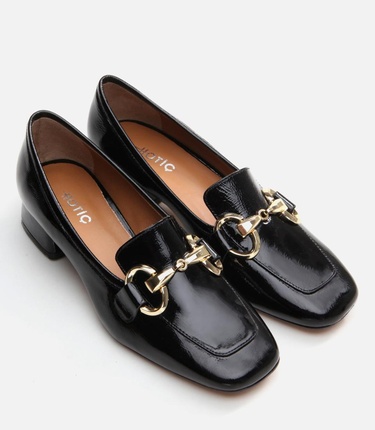  Kadın Rugan Deri Siyah Tokalı Loafer