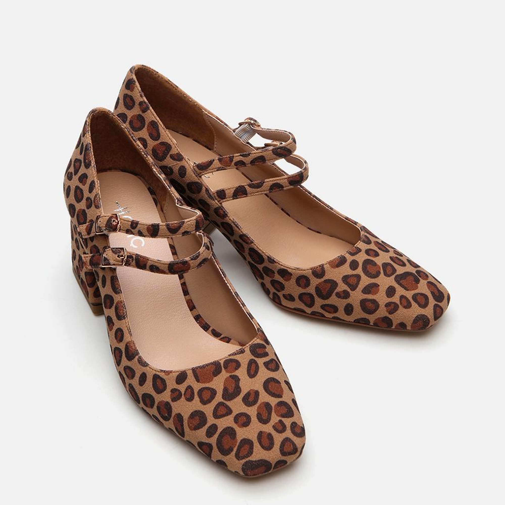Kadın Mary Jane Leopar Desenli Kalın Topuklu Ayakkabı