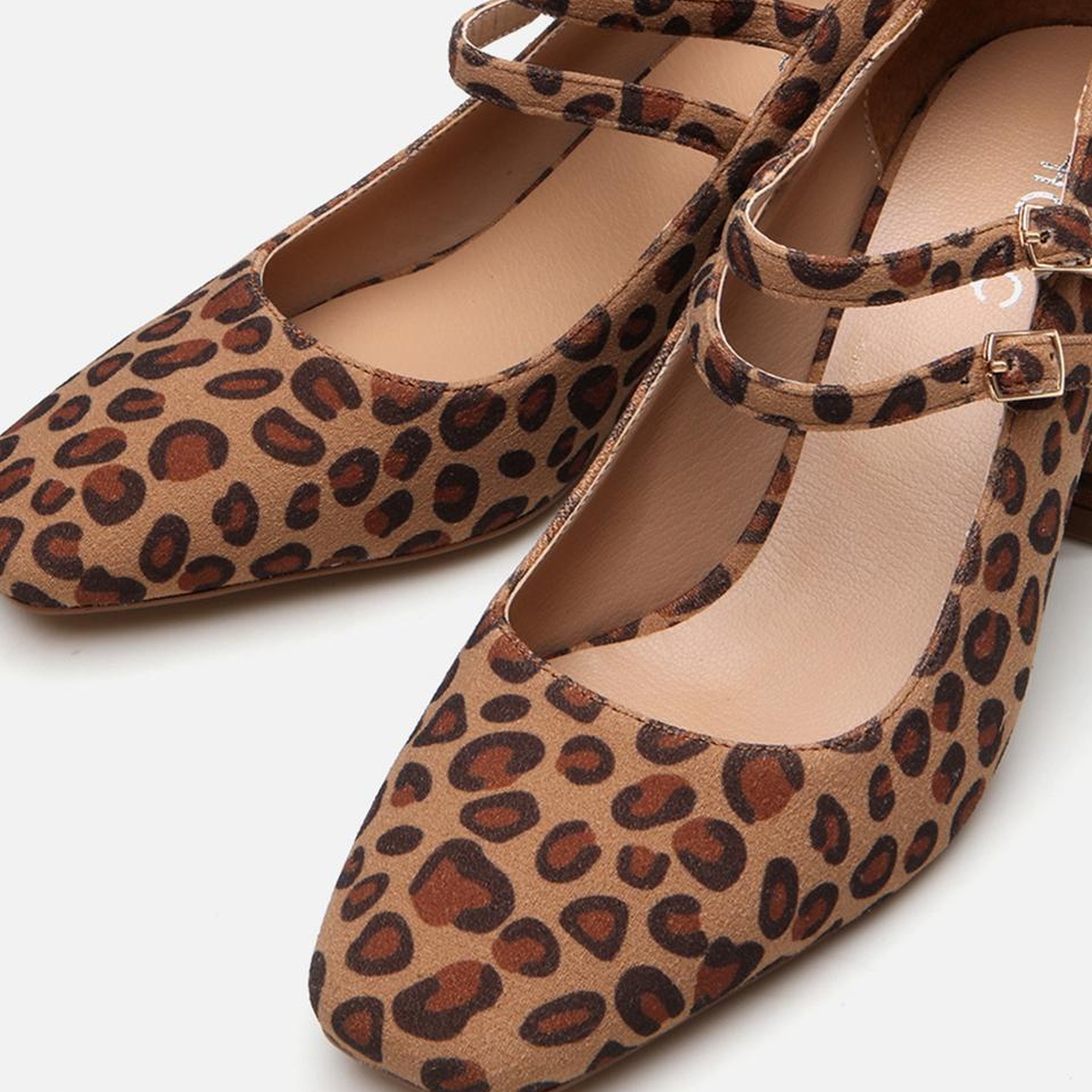 Kadın Mary Jane Leopar Desenli Kalın Topuklu Ayakkabı