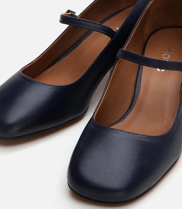  Kadın Deri Mary Jane Lacivert Kalın Topuklu Ayakkabı