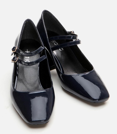  Kadın Mary Jane Lacivert Kalın Topuklu Ayakkabı