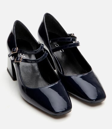  Kadın Mary Jane Lacivert Kalın Topuklu Ayakkabı