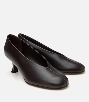  Kadın Deri Kahverengi İnce Topuklu Ayakkabı