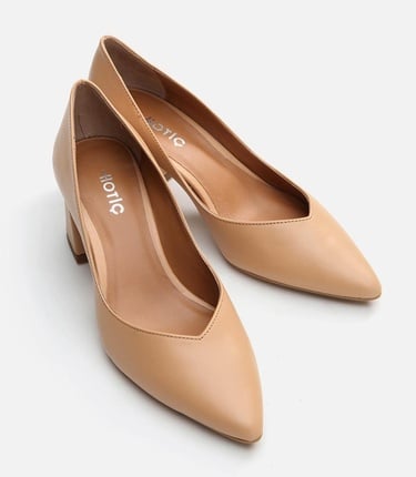  Kadın Deri Bej Kalın Topuklu Ayakkabı