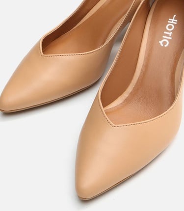  Kadın Deri Bej Kalın Topuklu Ayakkabı