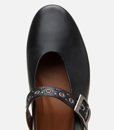  Kadın Deri Siyah Mary Jane Kemerli Babet