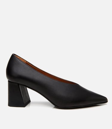  Kadın Deri Siyah Kalın Topuklu Ayakkabı