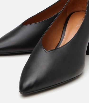  Kadın Deri Siyah Kalın Topuklu Ayakkabı