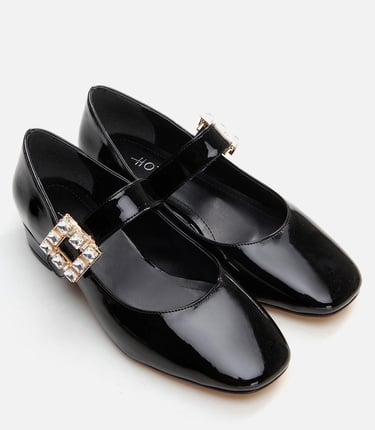  Kadın Mary Jane Siyah Kalın Topuklu Ayakkabı