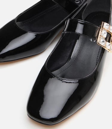  Kadın Mary Jane Siyah Kalın Topuklu Ayakkabı