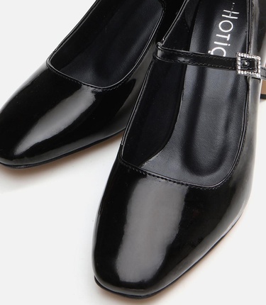  Kadın Mary Jane Siyah Kalın Topuklu Ayakkabı