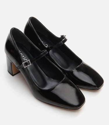  Kadın Mary Jane Siyah Kalın Topuklu Ayakkabı