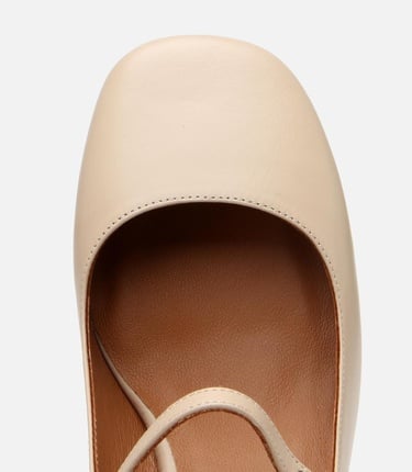  Kadın Deri Bej Mary Jane Kalın Topuklu Ayakkabı