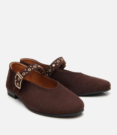  Kadın Deri Kahverengi Mary Jane Kemerli Babet