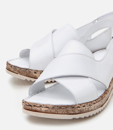  Kadın Deri Beyaz Ayarlanabilir Comfort Sandalet