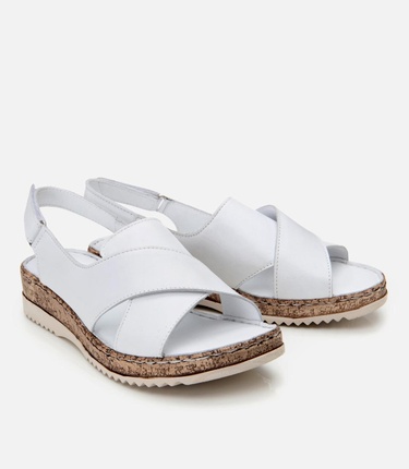  Kadın Deri Beyaz Ayarlanabilir Comfort Sandalet