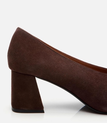  Kadın Süet Deri Kahverengi Kalın Topuklu Ayakkabı