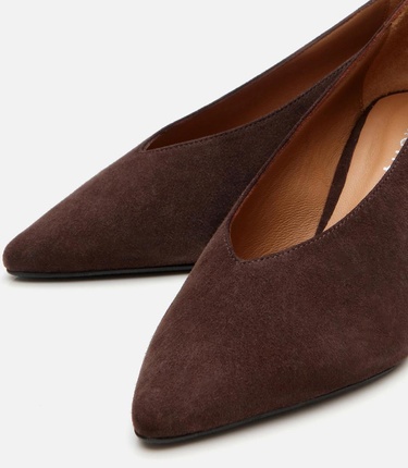  Kadın Süet Deri Kahverengi Kalın Topuklu Ayakkabı