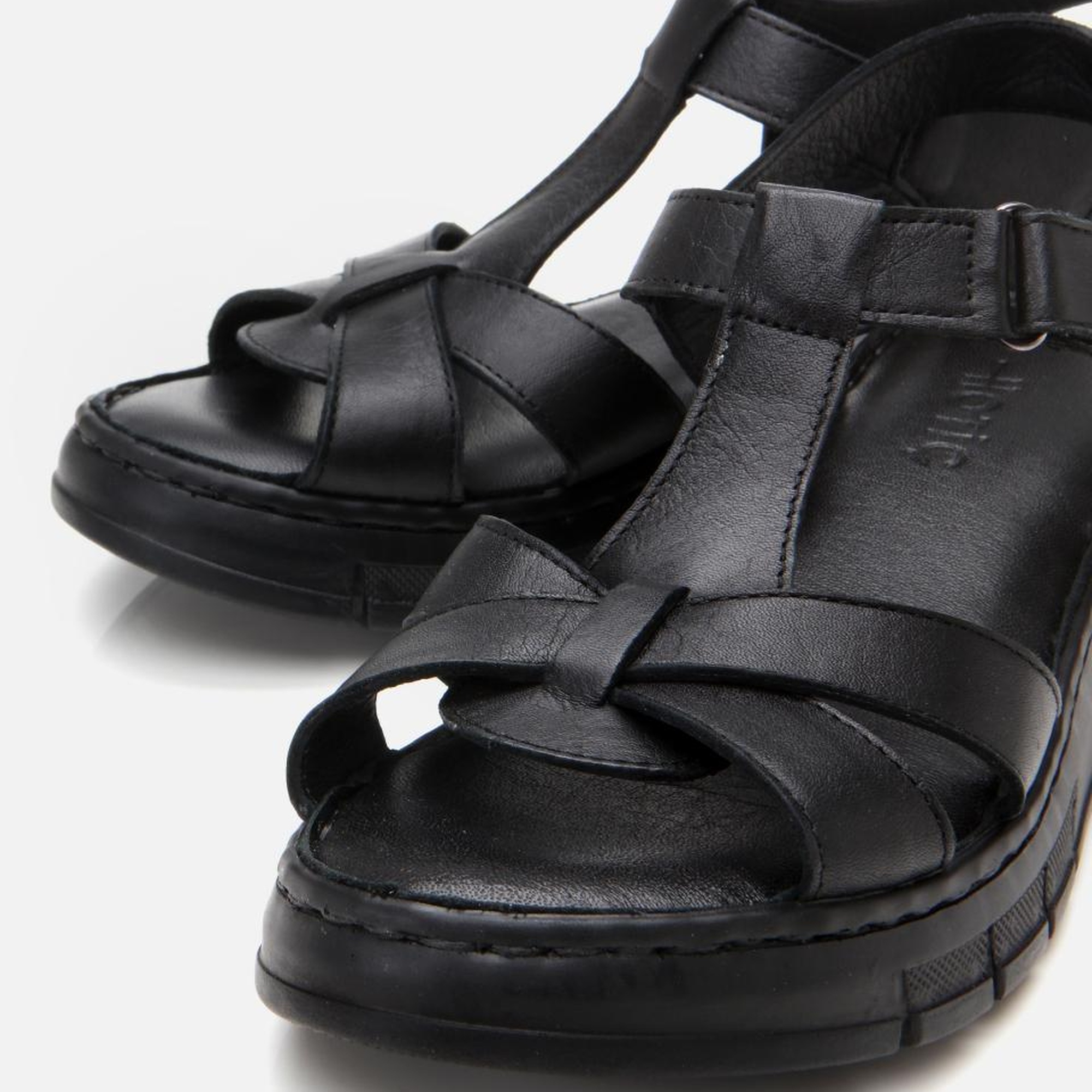 Kadın Deri Siyah Ayarlanabilir Comfort Sandalet