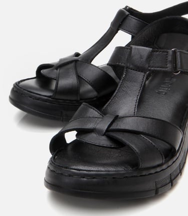  Kadın Deri Siyah Ayarlanabilir Comfort Sandalet