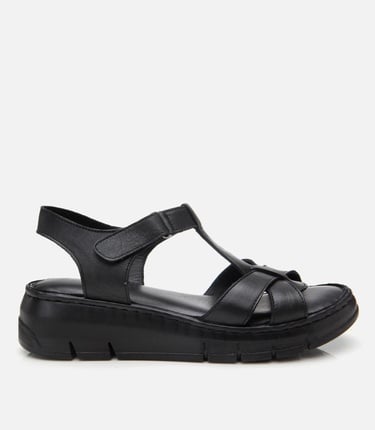  Kadın Deri Siyah Ayarlanabilir Comfort Sandalet