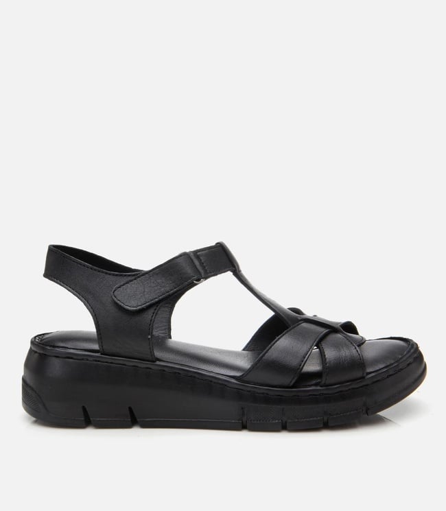  Kadın Deri Siyah Ayarlanabilir Comfort Sandalet