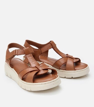  Kadın Deri Taba Ayarlanabilir Comfort Sandalet