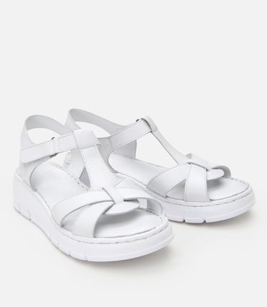  Kadın Deri Beyaz Ayarlanabilir Comfort Sandalet