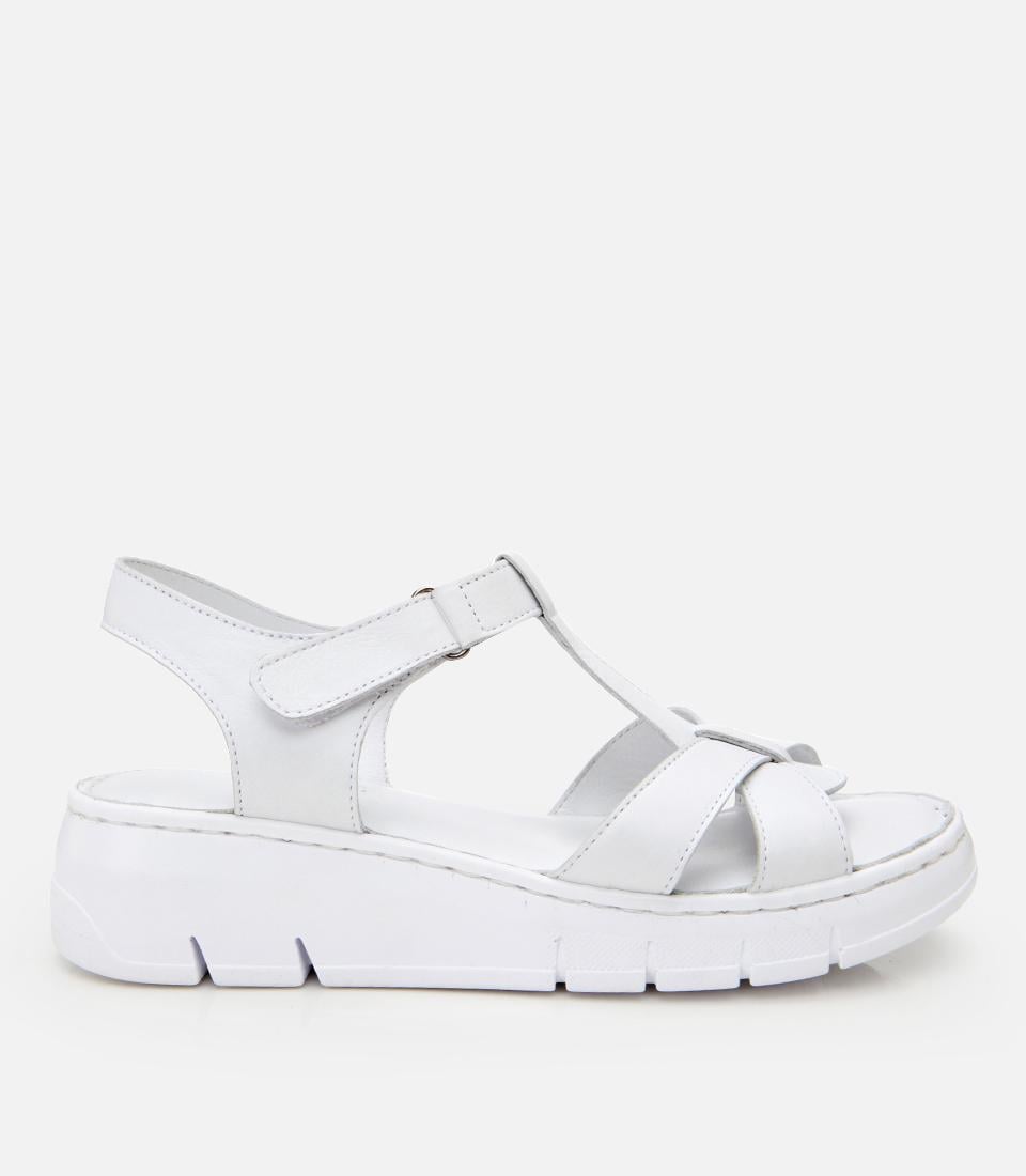  Kadın Deri Beyaz Ayarlanabilir Comfort Sandalet