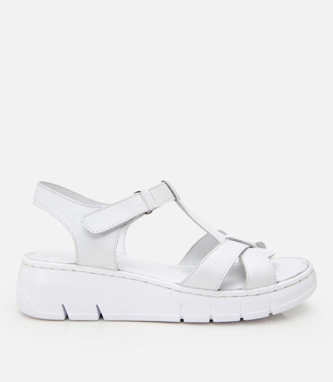  Kadın Deri Beyaz Ayarlanabilir Comfort Sandalet