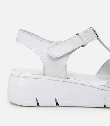  Kadın Deri Beyaz Ayarlanabilir Comfort Sandalet