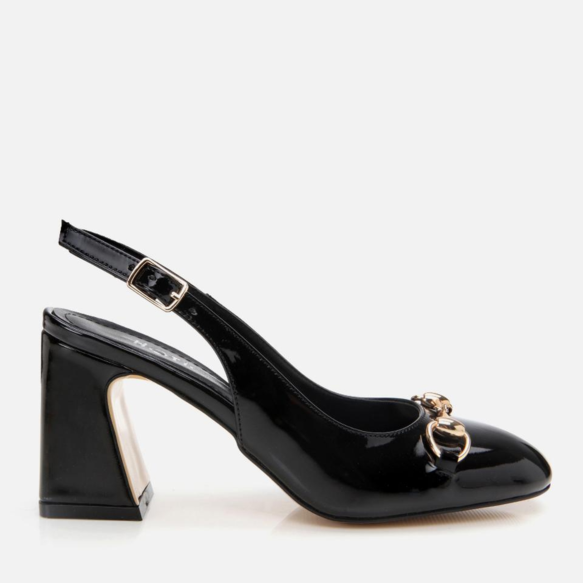 Kadın Rugan Siyah Arkası Açık Kalın Topuklu Ayakkabı