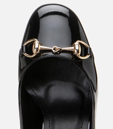  Kadın Rugan Siyah Arkası Açık Kalın Topuklu Ayakkabı