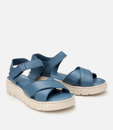  Kadın Deri Mavi Ayarlanabilir Comfort Sandalet