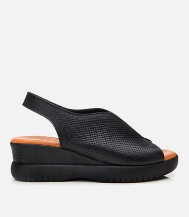  Kadın Deri Siyah Dolgu Topuklu Sandalet