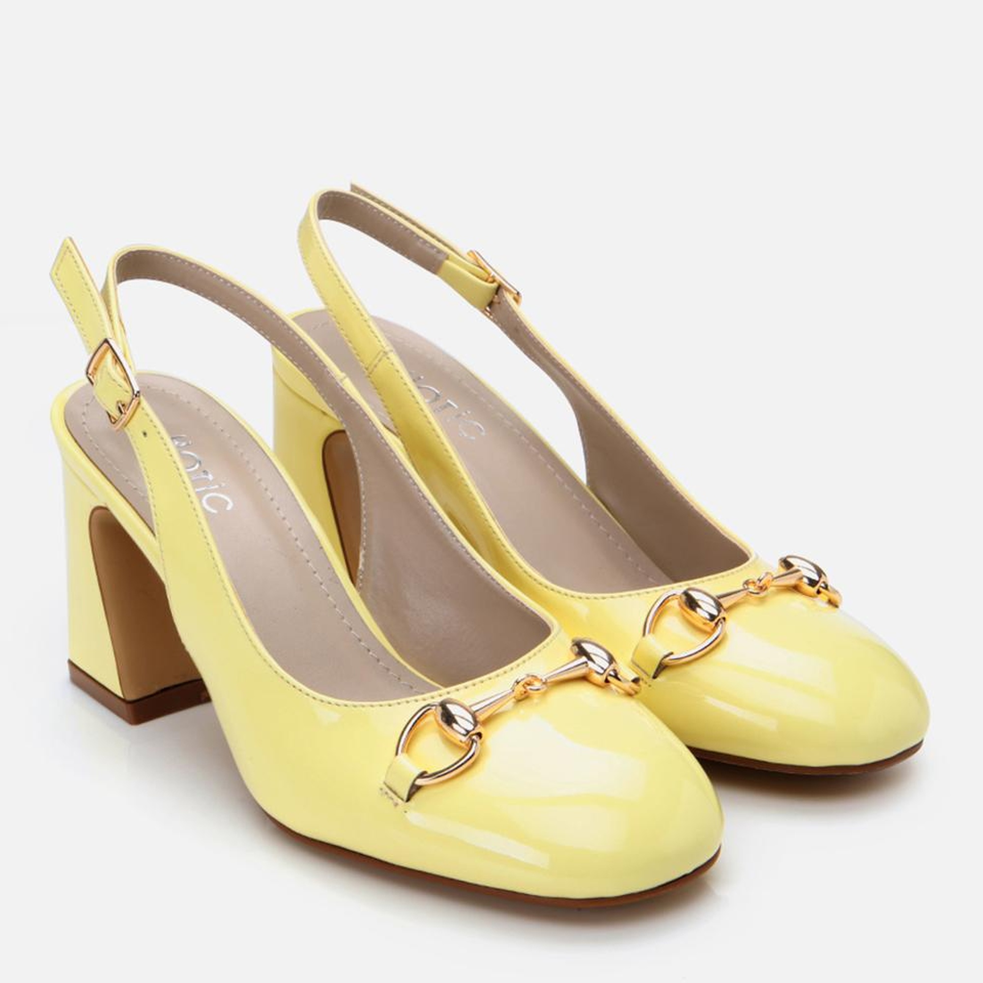 Kadın Rugan Sarı Arkası Açık Kalın Topuklu Ayakkabı
