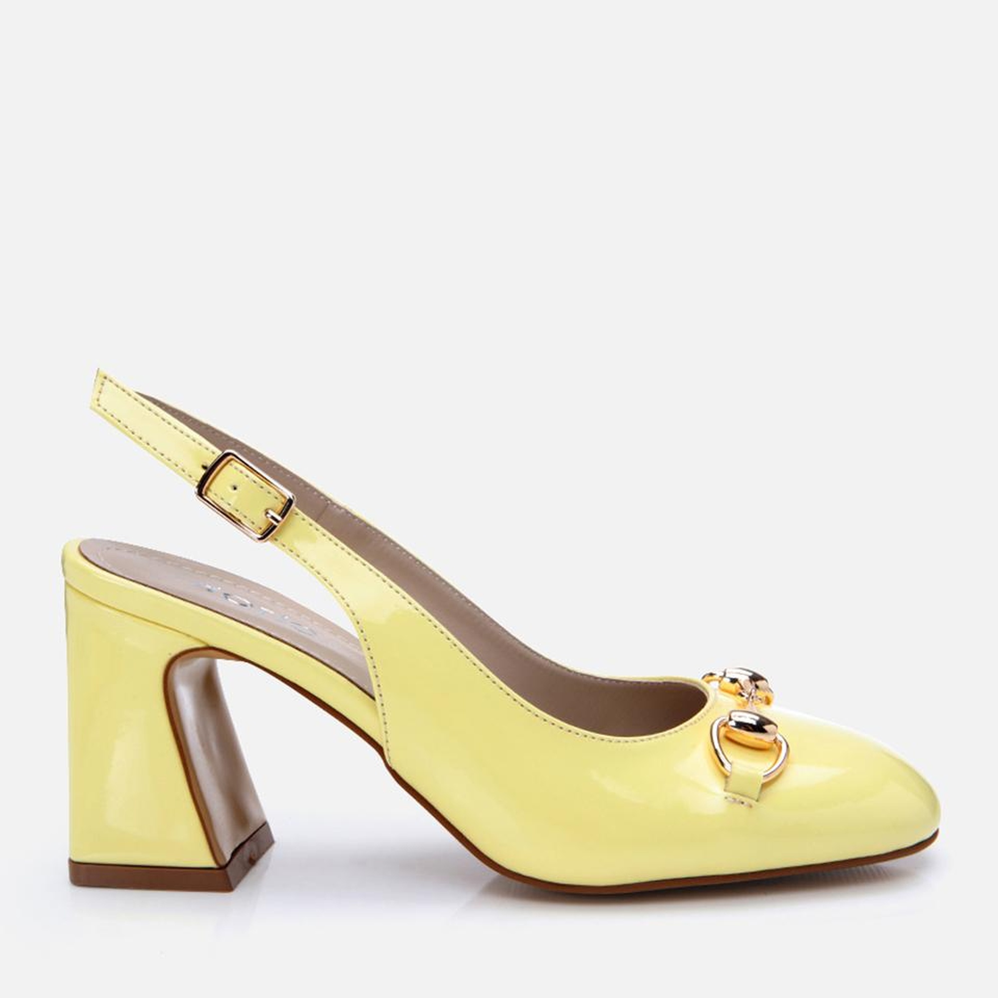 Kadın Rugan Sarı Arkası Açık Kalın Topuklu Ayakkabı
