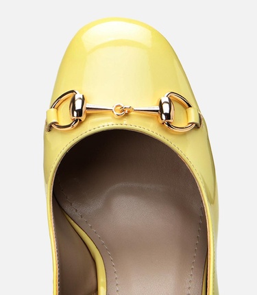  Kadın Rugan Sarı Arkası Açık Kalın Topuklu Ayakkabı