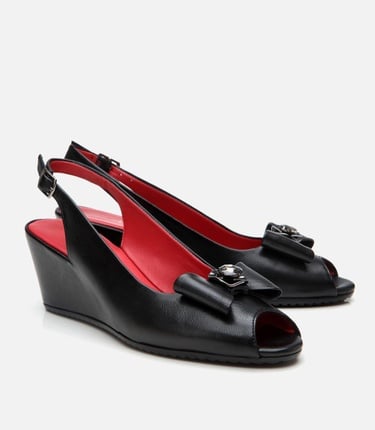  Kadın Deri Siyah Esnek Dolgu Topuklu Sandalet