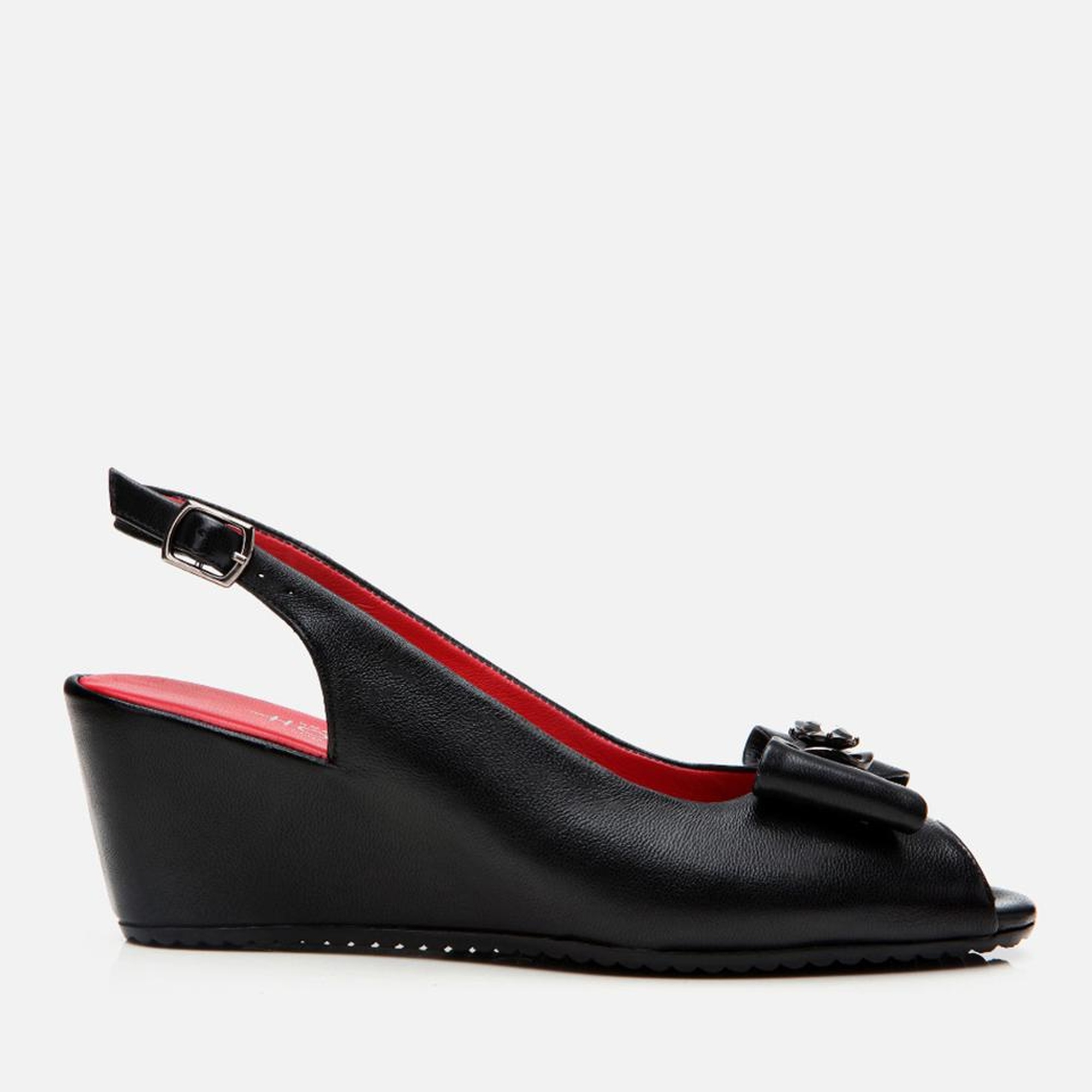 Kadın Deri Siyah Esnek Dolgu Topuklu Sandalet