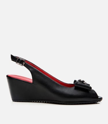  Kadın Deri Siyah Esnek Dolgu Topuklu Sandalet