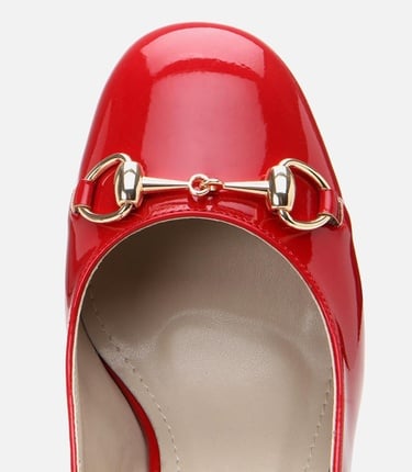  Kadın Rugan Kırmızı Arkası Açık Kalın Topuklu Ayakkabı