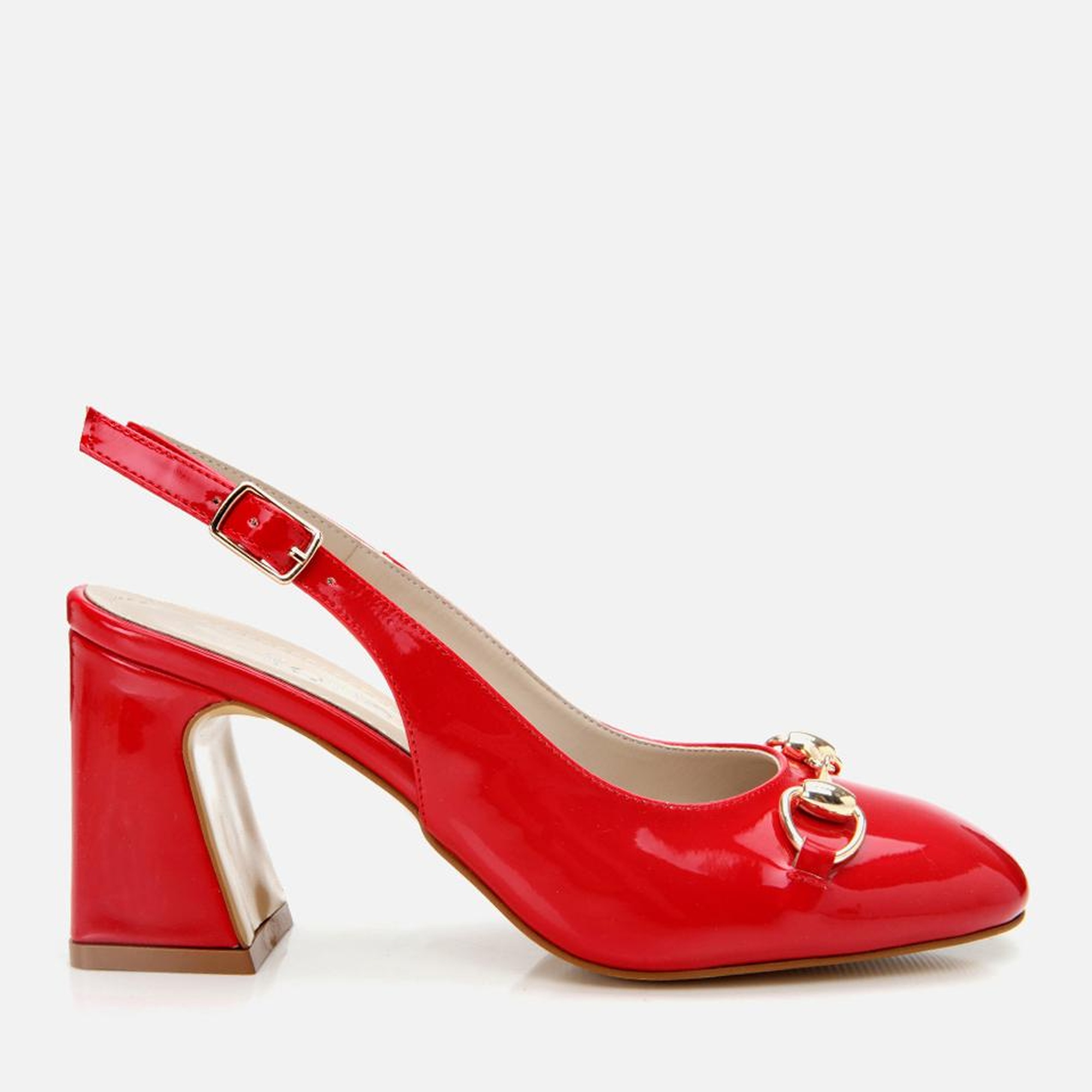 Kadın Rugan Kırmızı Arkası Açık Kalın Topuklu Ayakkabı
