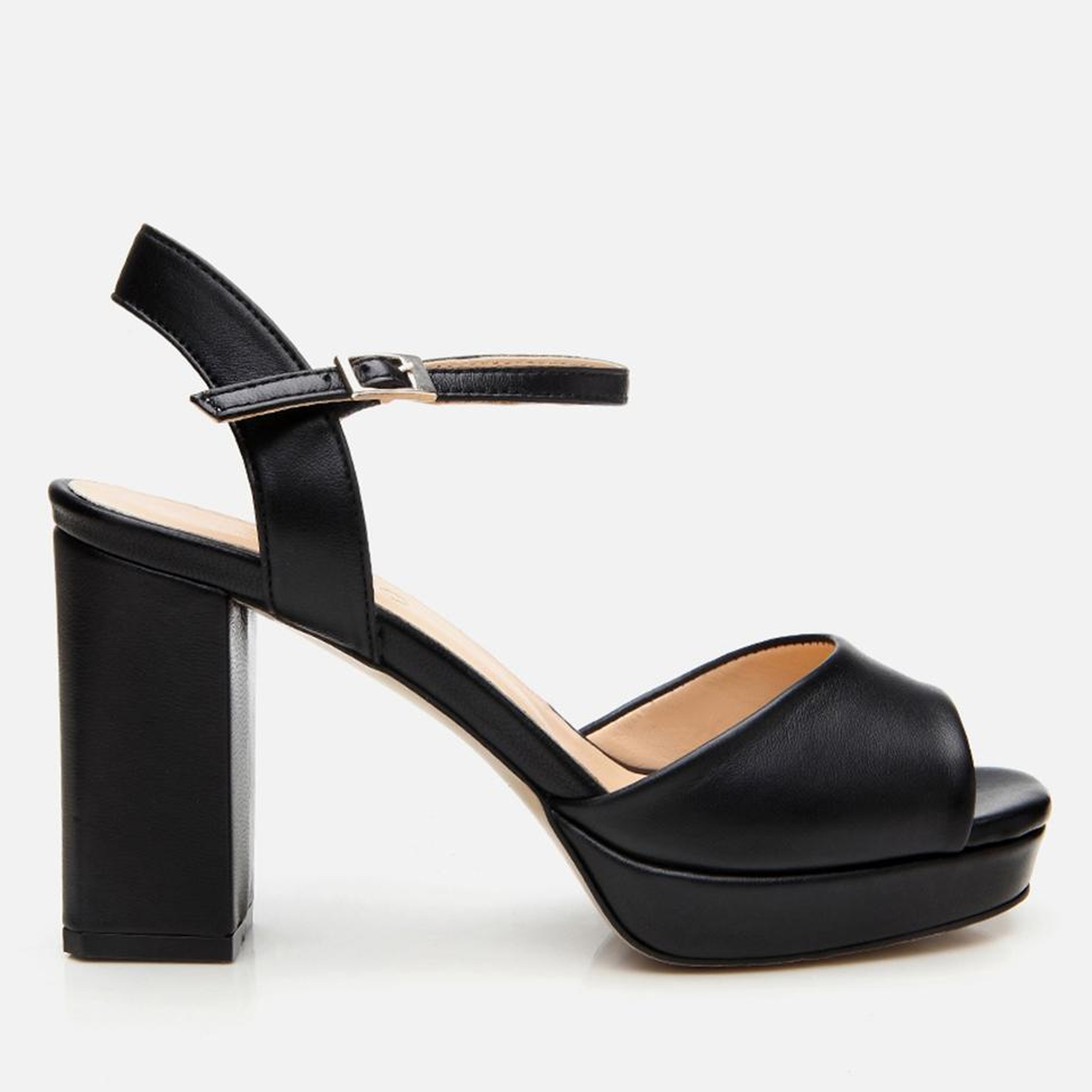 Kadın Deri Siyah Kalın Topuklu Sandalet