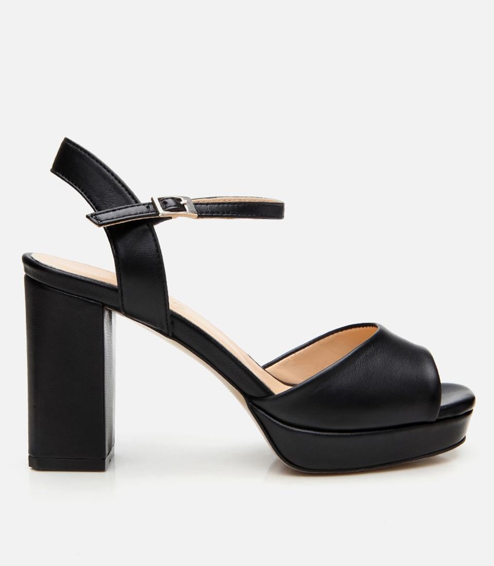  Kadın Deri Siyah Kalın Topuklu Sandalet