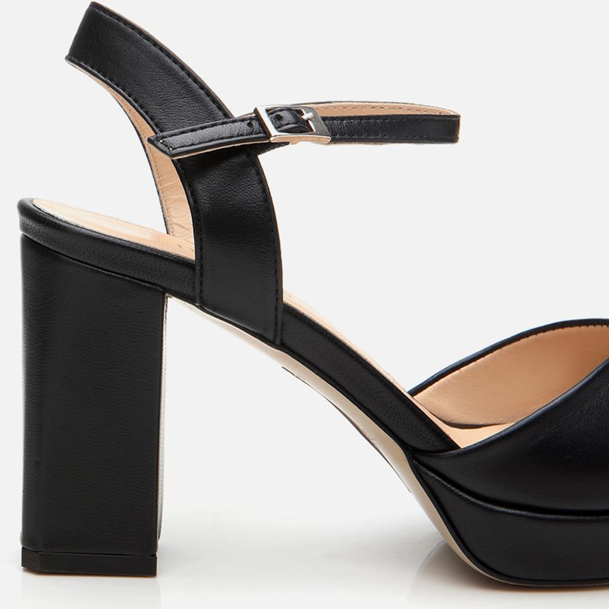 Kadın Deri Siyah Kalın Topuklu Sandalet